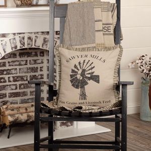 VHC Ruffled Grain Sack Windmill Pillow Sawyer Mill 18x18 NEW